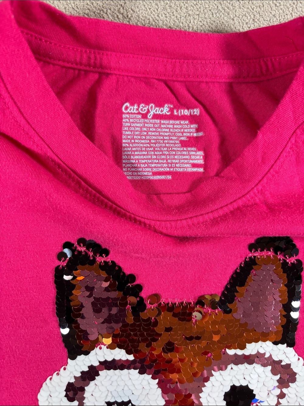 Cat & Jack Girls Sequin Fox Tee - Hot Pink - Picture 2 of 3